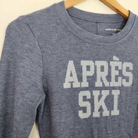NEW American Eagle Printed Waffle Long Sleeve Stretch Top - Picture 7 of 12